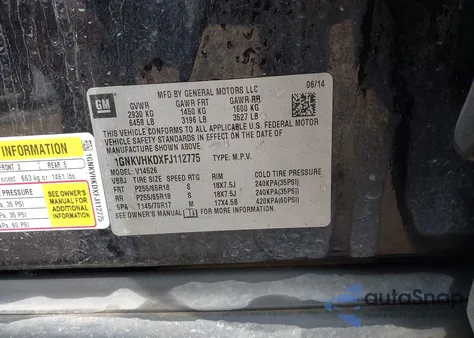 2015 Chevrolet Traverse 2Lt z USA, uszkodzony, nr VIN 1GNKVHKDXFJ112775